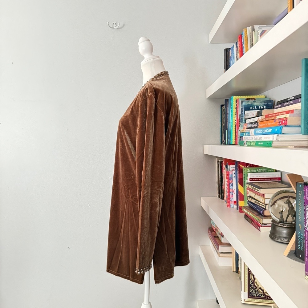 Double D Ranch Brown Brown Crushed Velvet Jacket Duster sz Large - Picture 6 of 13